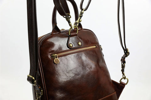 Womens Leather Backpack Convertible Bag - Regeneration-Backpacks-Time Resistance-10.6 x 4.3 x 12.6 in (27 x 11 x 32 cm)-Brown-Urbanheer