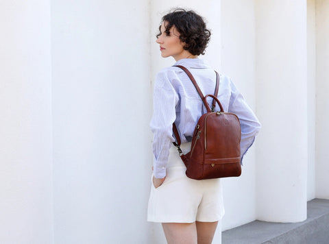 Womens Leather Backpack Convertible Bag - Regeneration-Backpacks-Time Resistance-10.6 x 4.3 x 12.6 in (27 x 11 x 32 cm)-Brown-Urbanheer