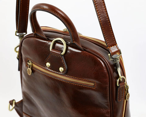 Womens Leather Backpack Convertible Bag - Regeneration-Backpacks-Time Resistance-10.6 x 4.3 x 12.6 in (27 x 11 x 32 cm)-Brown-Urbanheer