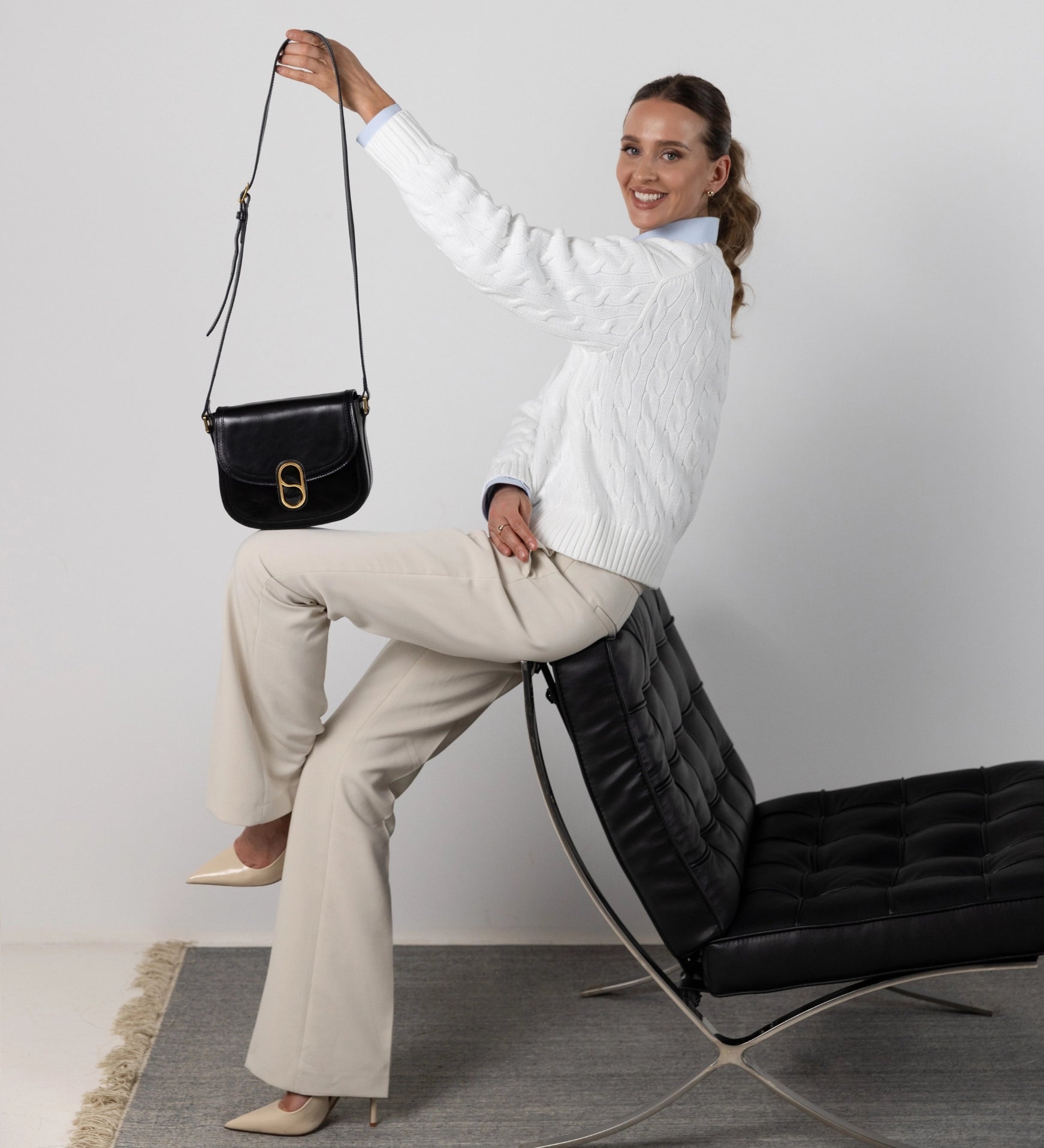 Women's Leather Saddle Bag Crossbody Bag - Villette