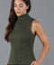 Womens Lightweight 100% Cotton Roll Neck Sleeveless Jumper-Tank Top-Paul James Knitwear-M-Khaki-Urbanheer