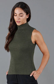 Womens Lightweight 100% Cotton Roll Neck Sleeveless Jumper-Tank Top-Paul James Knitwear-M-Khaki-Urbanheer