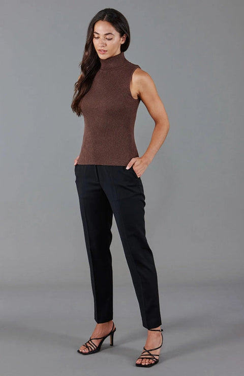 Womens Lightweight 100% Cotton Roll Neck Sleeveless Jumper-Tank Top-Paul James Knitwear-M-Khaki-Urbanheer
