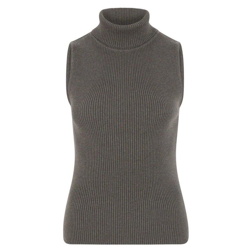 Womens Lightweight 100% Cotton Roll Neck Sleeveless Jumper-Tank Top-Paul James Knitwear-M-Khaki-Urbanheer