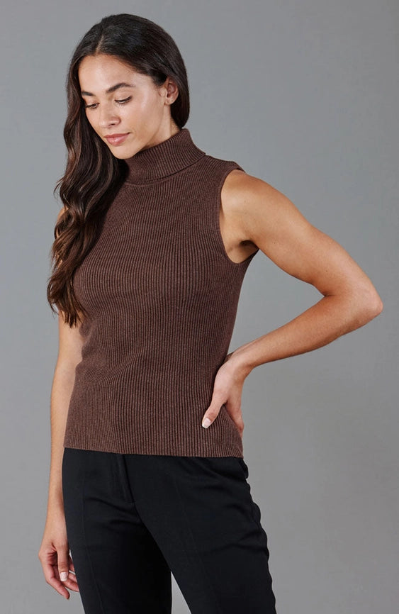 Womens Lightweight 100% Cotton Roll Neck Sleeveless Jumper-Tank Top-Paul James Knitwear-M-Khaki-Urbanheer