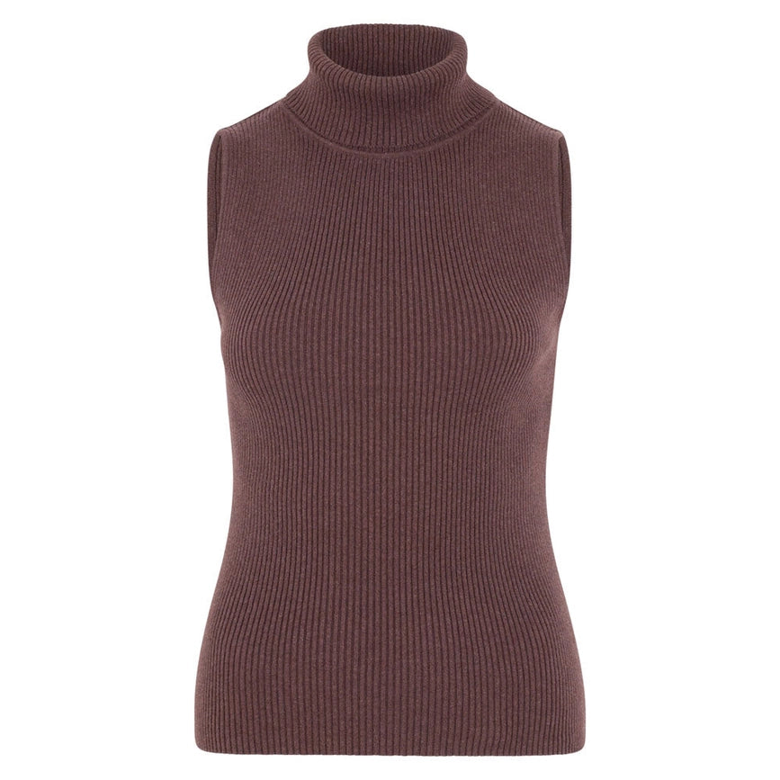 Womens Lightweight 100% Cotton Roll Neck Sleeveless Jumper-Tank Top-Paul James Knitwear-M-Khaki-Urbanheer