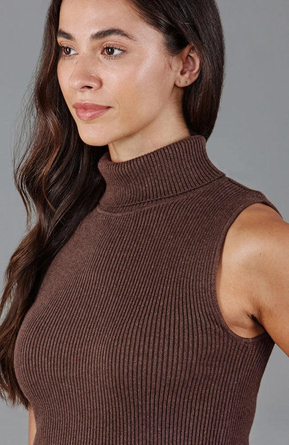 Womens Lightweight 100% Cotton Roll Neck Sleeveless Jumper-Tank Top-Paul James Knitwear-M-Khaki-Urbanheer