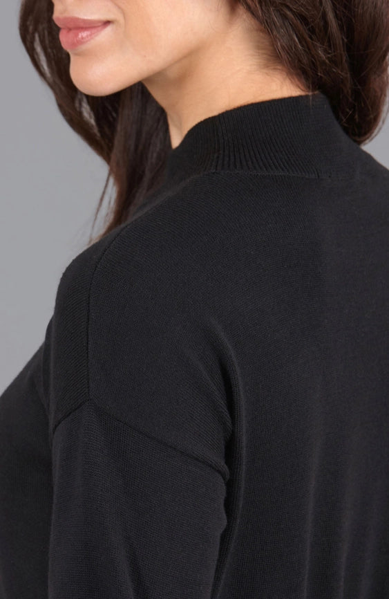 Womens Lightweight Cotton Mock Neck Dress-Dress-Paul James Knitwear-S-Black-Urbanheer
