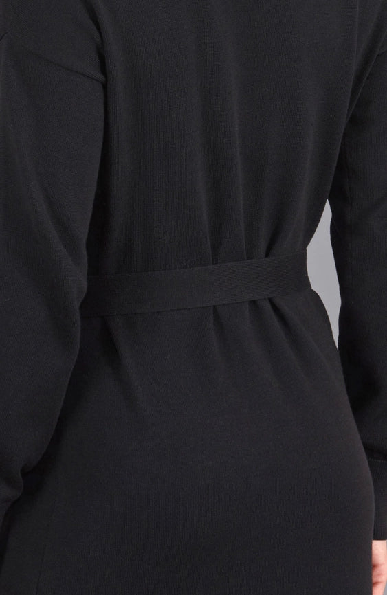 Womens Lightweight Cotton Mock Neck Dress-Dress-Paul James Knitwear-S-Black-Urbanheer