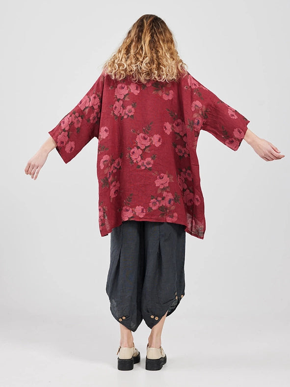 Women's - Linen Floral Teddy Shirt-Shirt-Dress Forum-OS-CRANBERRY-Urbanheer