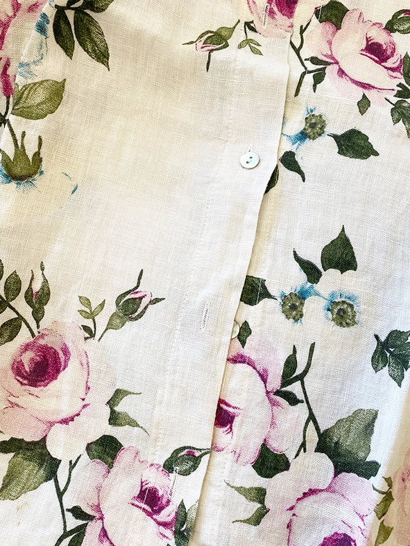 Women's - Linen Floral Teddy Shirt-Shirt-Dress Forum-OS-CREAM-Urbanheer