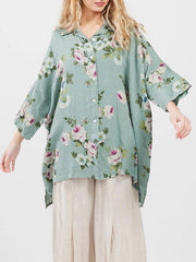 Women's - Linen Floral Teddy Shirt-Shirt-Dress Forum-OS-JADE GREEN-Urbanheer
