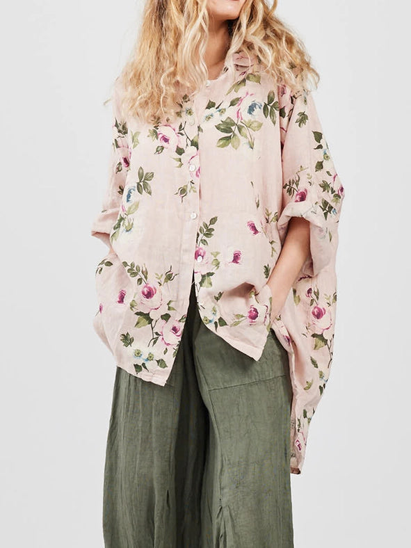 Women's - Linen Floral Teddy Shirt-Shirt-Dress Forum-OS-PALE DUSTY PINK-Urbanheer