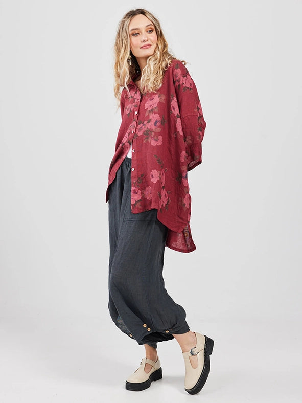 Women's - Linen Floral Teddy Shirt-Shirt-Dress Forum-OS-CREAM-Urbanheer