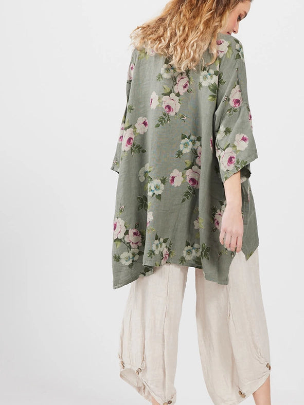 Women's - Linen Floral Teddy Shirt-Shirt-Dress Forum-OS-CREAM-Urbanheer