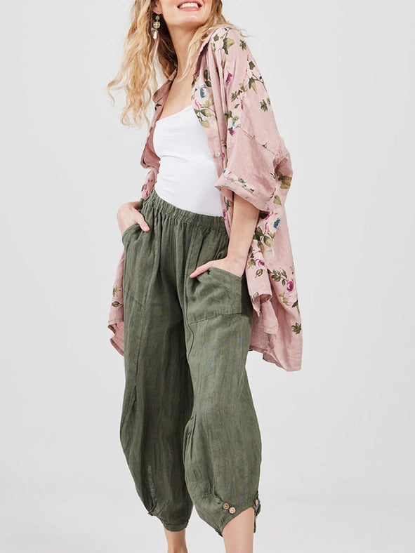 Women's - Linen Floral Teddy Shirt-Shirt-Dress Forum-OS-CREAM-Urbanheer