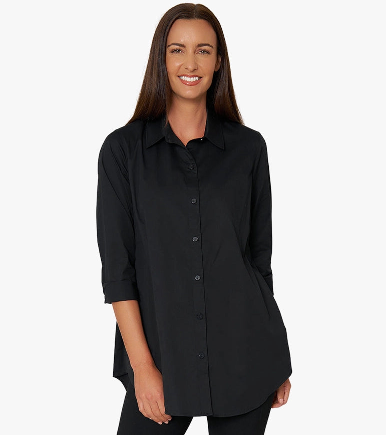 Women's Long Sleeve A-Line Button Front Prime Time Tunic BLACK-Tunic-Stella Carakasi-XS-BLACK-Urbanheer