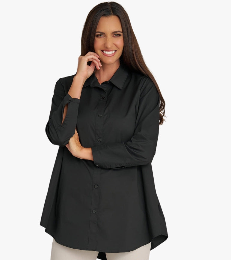Women's Long Sleeve A-Line Button Front Prime Time Tunic BLACK-Tunic-Stella Carakasi-XS-BLACK-Urbanheer