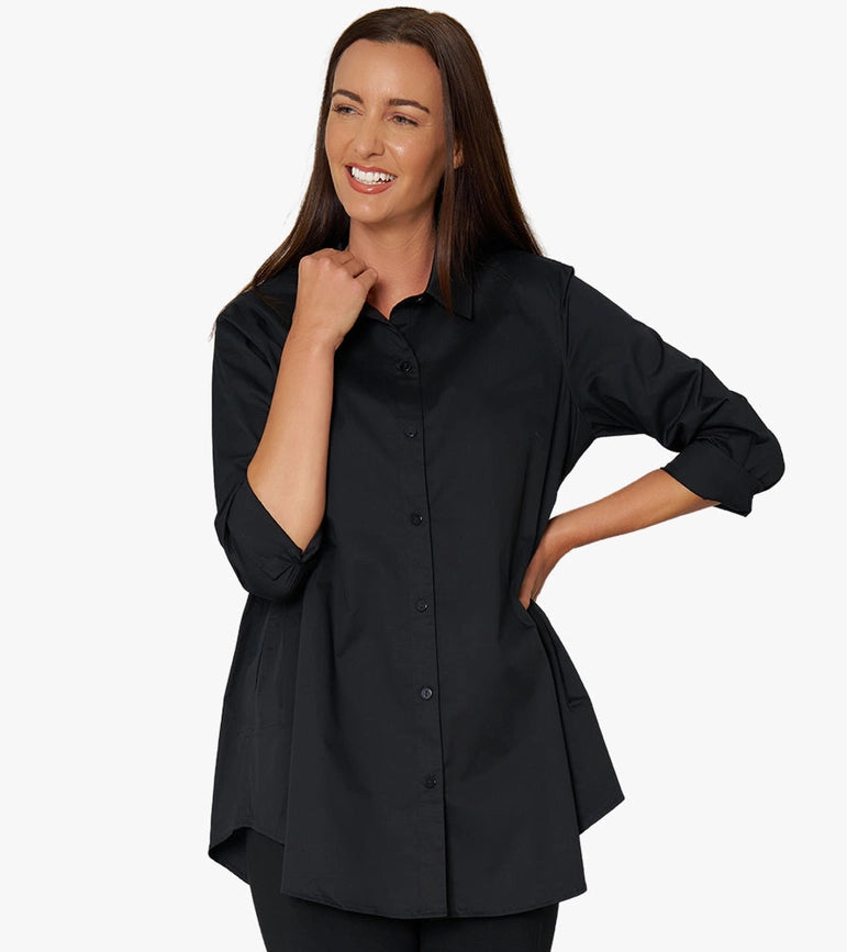 Women's Long Sleeve A-Line Button Front Prime Time Tunic BLACK-Tunic-Stella Carakasi-XS-BLACK-Urbanheer