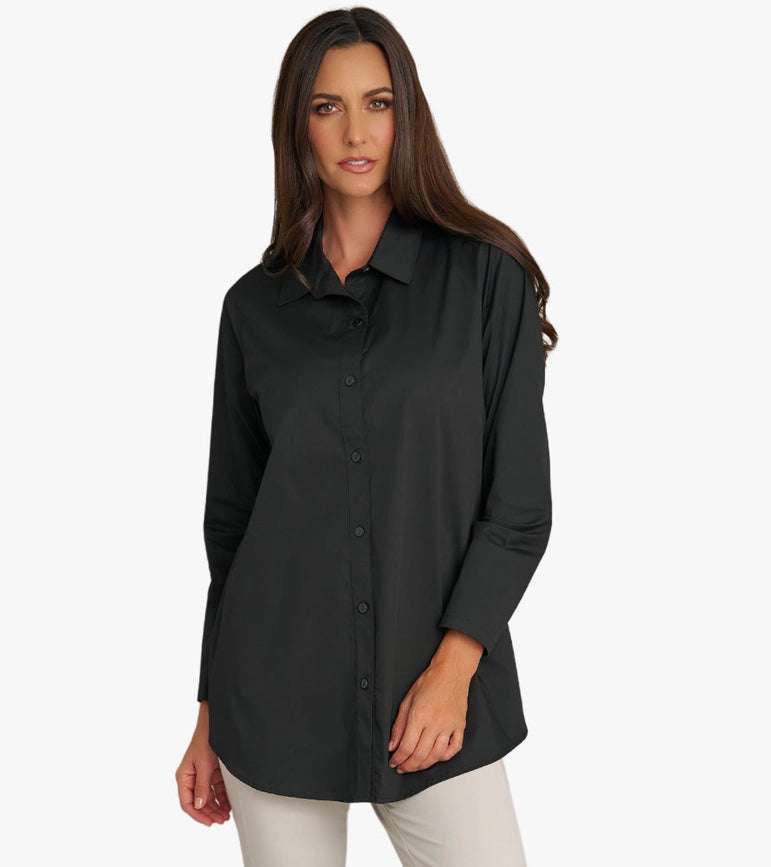 Women's Long Sleeve A-Line Button Front Prime Time Tunic BLACK-Tunic-Stella Carakasi-XS-BLACK-Urbanheer
