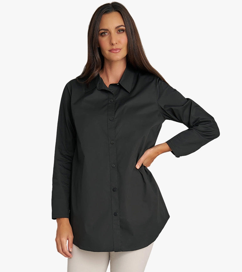 Women's Long Sleeve A-Line Button Front Prime Time Tunic BLACK-Tunic-Stella Carakasi-XS-BLACK-Urbanheer