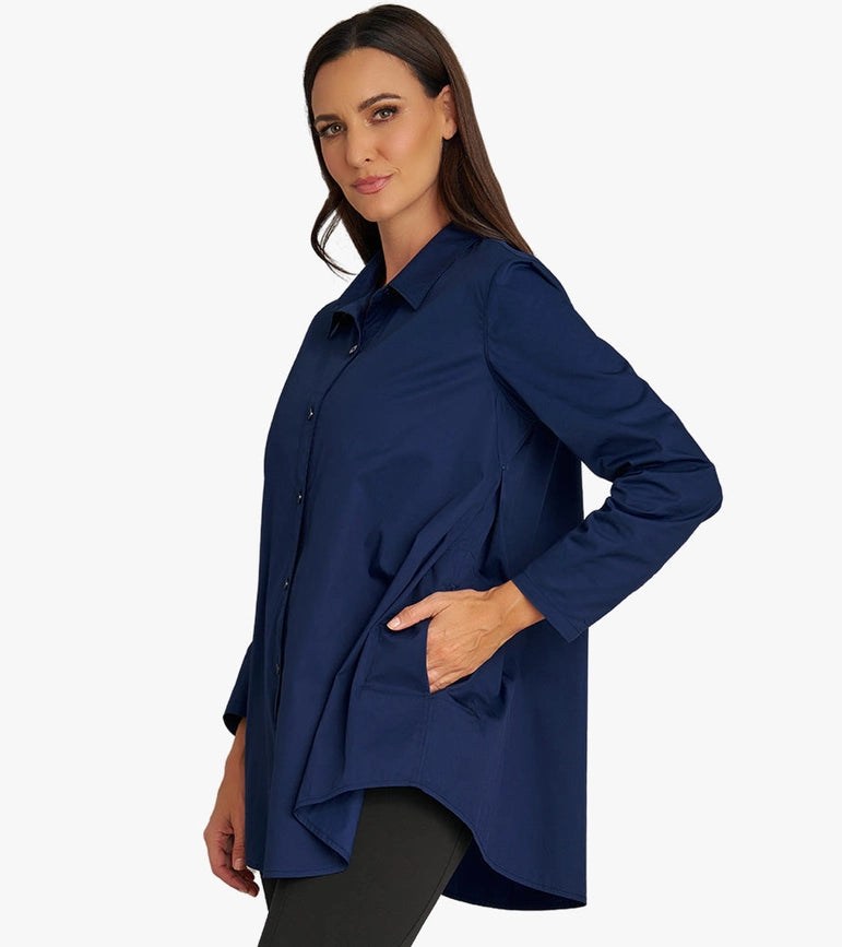 Women's Long Sleeve A-Line Button Front Prime Time Tunic NAVY-Tunic-Stella Carakasi-XS-NAVY-Urbanheer