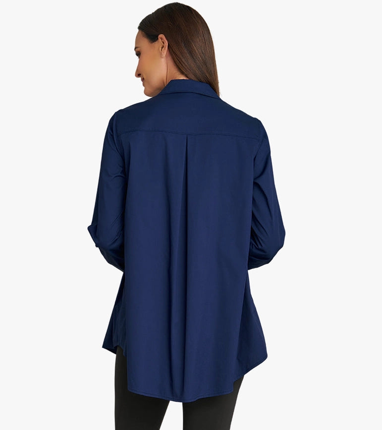 Women's Long Sleeve A-Line Button Front Prime Time Tunic NAVY-Tunic-Stella Carakasi-XS-NAVY-Urbanheer