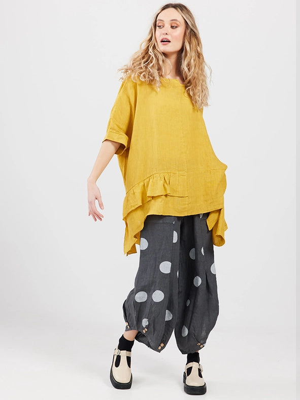 Women's - Lulu Linen Polka Dot Pants CHARCOAL-Pants-Dress Forum-OS-CHARCOAL-Urbanheer