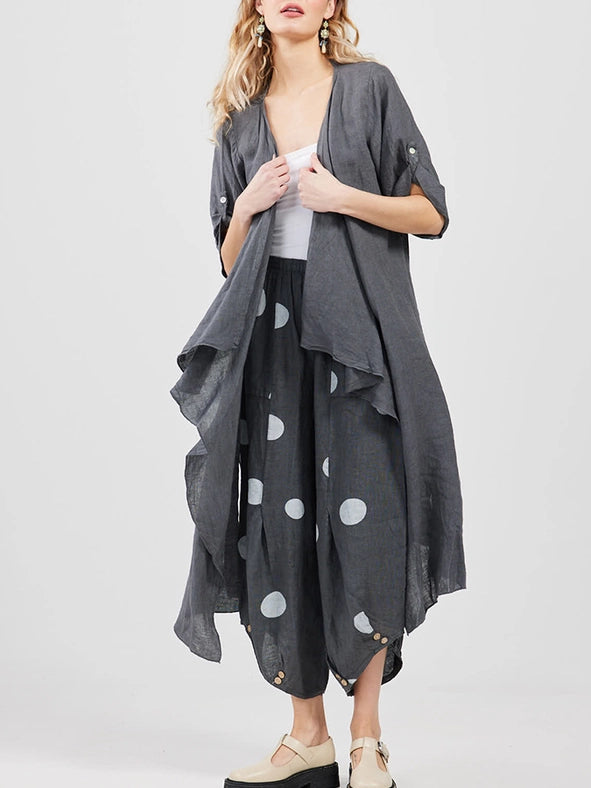 Women's - Lulu Linen Polka Dot Pants CHARCOAL-Pants-Dress Forum-OS-CHARCOAL-Urbanheer