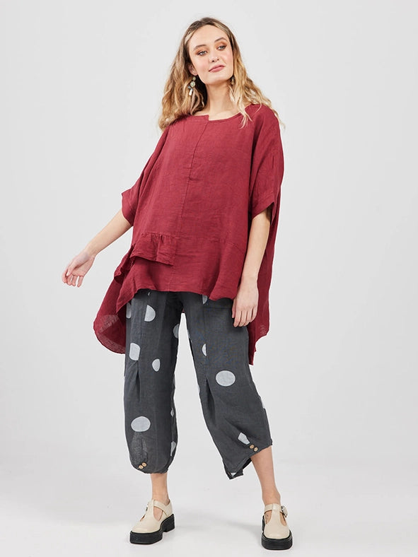 Women's - Lulu Linen Polka Dot Pants CHARCOAL-Pants-Dress Forum-OS-CHARCOAL-Urbanheer