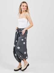 Women's - Lulu Linen Polka Dot Pants CHARCOAL-Pants-Dress Forum-OS-CHARCOAL-Urbanheer