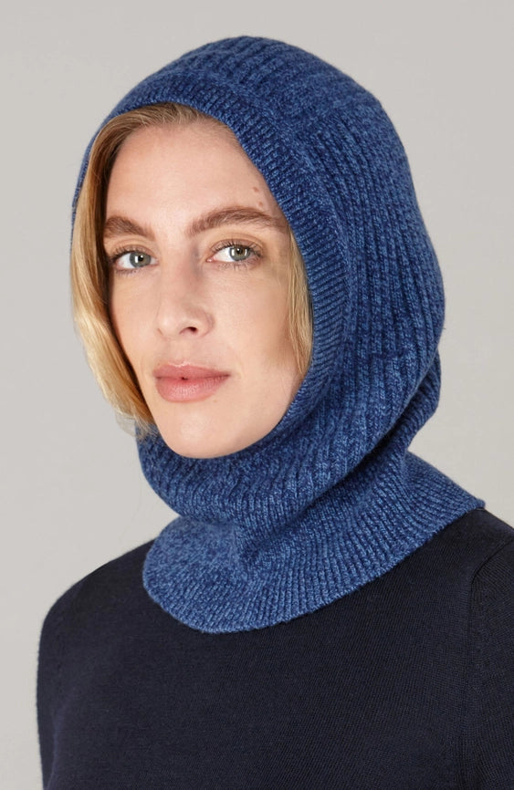 Womens Merino Cashmere Ribbed Balaclava Atlantic Blue-Balaclava-Paul James Knitwear-Atlantic Blue-Urbanheer