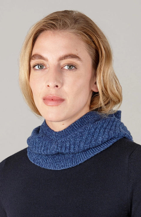 Womens Merino Cashmere Ribbed Balaclava Atlantic Blue-Balaclava-Paul James Knitwear-Atlantic Blue-Urbanheer