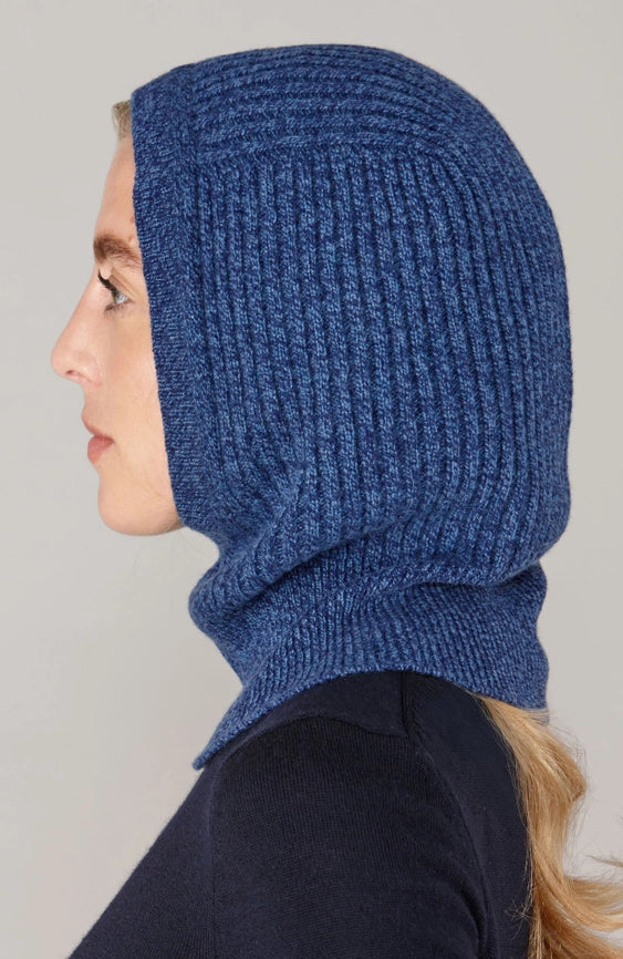 Womens Merino Cashmere Ribbed Balaclava Atlantic Blue-Balaclava-Paul James Knitwear-Atlantic Blue-Urbanheer