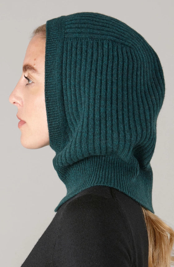 Womens Merino Cashmere Ribbed Balaclava Forest Green-Balaclava-Paul James Knitwear-Forest Green-Urbanheer