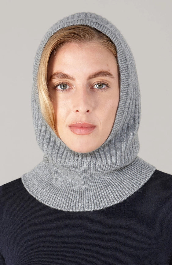 Womens Merino Cashmere Ribbed Balaclava Grey-Balaclava-Paul James Knitwear-Grey-Urbanheer