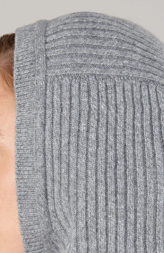 Womens Merino Cashmere Ribbed Balaclava Grey-Balaclava-Paul James Knitwear-Grey-Urbanheer