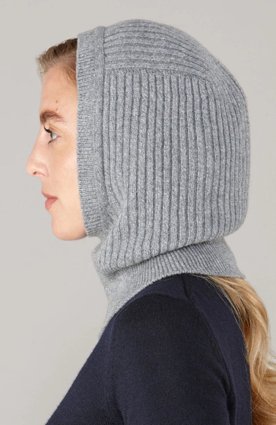 Womens Merino Cashmere Ribbed Balaclava Grey-Balaclava-Paul James Knitwear-Grey-Urbanheer