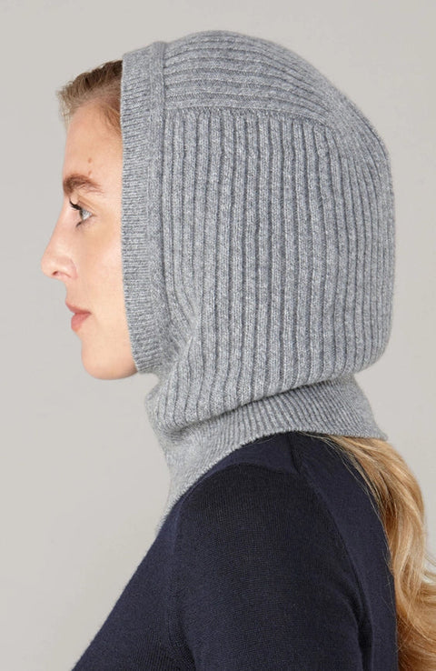 Womens Merino Cashmere Ribbed Balaclava Grey-Balaclava-Paul James Knitwear-Grey-Urbanheer