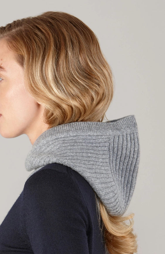 Womens Merino Cashmere Ribbed Balaclava Grey-Balaclava-Paul James Knitwear-Grey-Urbanheer