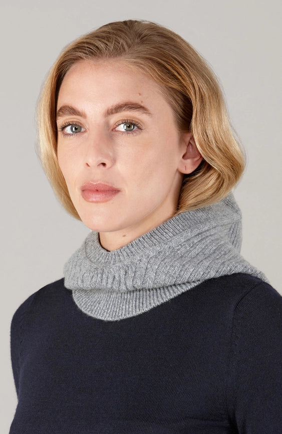 Womens Merino Cashmere Ribbed Balaclava Grey-Balaclava-Paul James Knitwear-Grey-Urbanheer