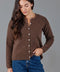 Womens Midweight 100% Lambswool Crew Neck Cardigan-Cardigan-Paul James Knitwear-M-Tobacco-Urbanheer