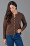 Womens Midweight 100% Lambswool Crew Neck Cardigan-Cardigan-Paul James Knitwear-M-Tobacco-Urbanheer