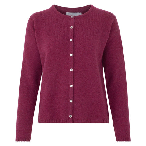 Womens Midweight 100% Lambswool Crew Neck Cardigan-Cardigan-Paul James Knitwear-S-Rosehip-Urbanheer