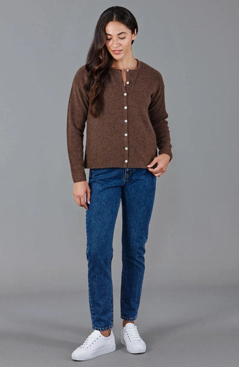 Womens Midweight 100% Lambswool Crew Neck Cardigan-Cardigan-Paul James Knitwear-S-Rosehip-Urbanheer