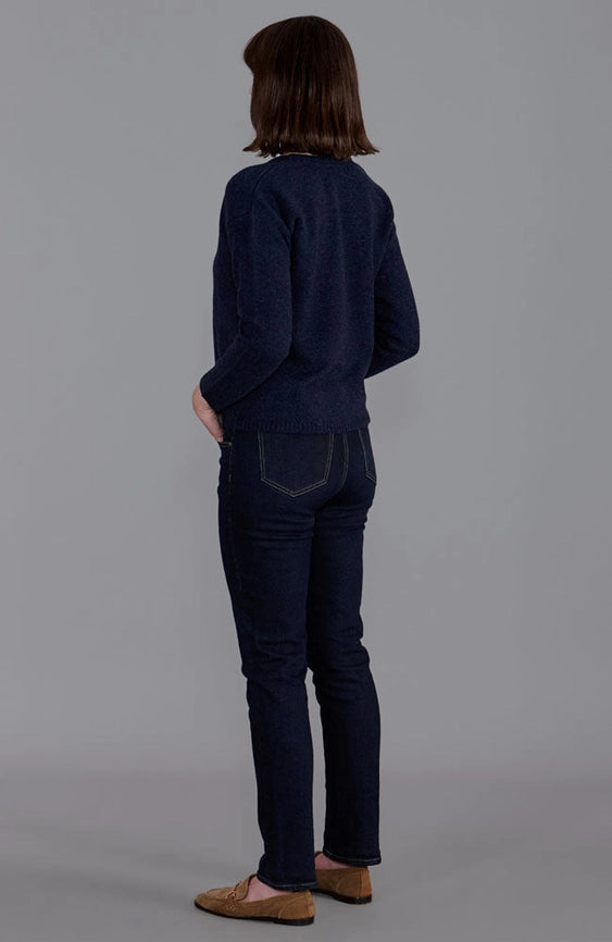 Womens Midweight 100% Lambswool Crew Neck Cardigan Oxford Blue-Cardigan-Paul James Knitwear-S-Urbanheer