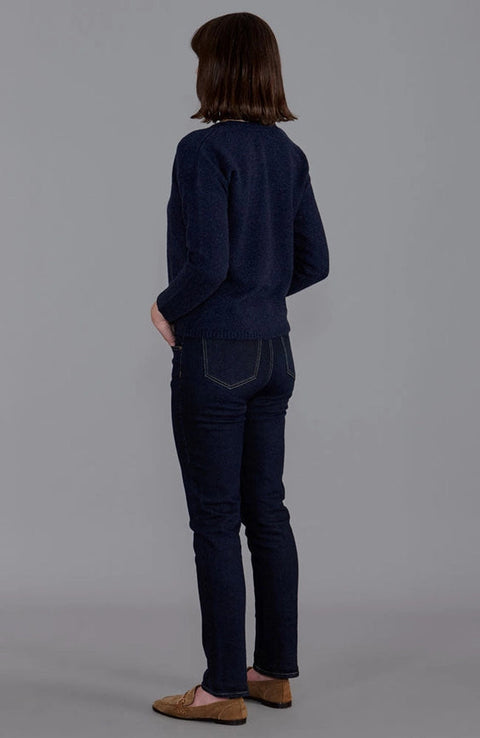Womens Midweight 100% Lambswool Crew Neck Cardigan Oxford Blue-Cardigan-Paul James Knitwear-S-Urbanheer