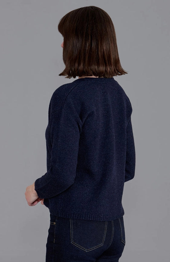 Womens Midweight 100% Lambswool Crew Neck Cardigan Oxford Blue-Cardigan-Paul James Knitwear-S-Urbanheer