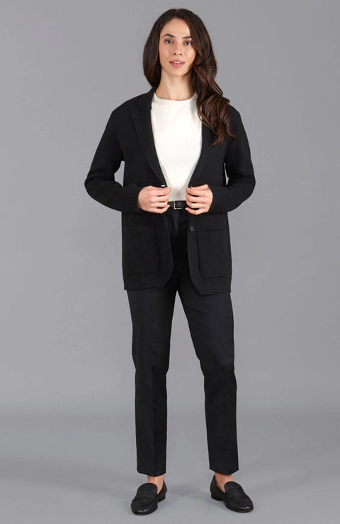 Womens Midweight Cotton Relaxed Fit Knitted Blazer Black-Blazer-Paul James Knitwear-XS-Regular-Urbanheer