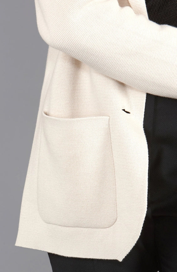 Womens Midweight Cotton Relaxed Fit Knitted Blazer Ecru-Blazer-Paul James Knitwear-XS-Regular-Urbanheer
